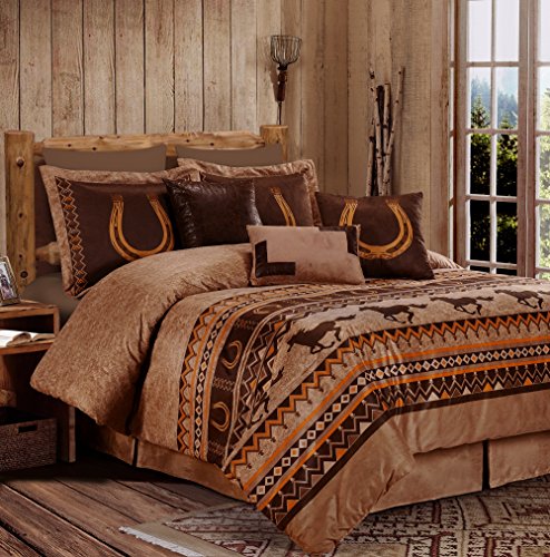 Chezmoi Collection Sedona 7-Piece Southwestern Wild Horses Microsuede Bedding Comforter Set (Queen) - Click to Buy