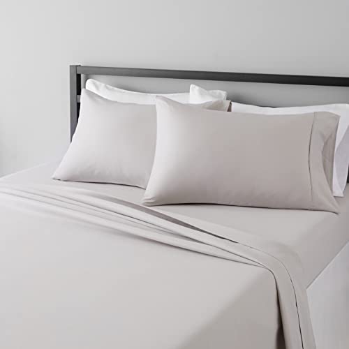 Amazon Basics Lightweight Super Soft, Wrinkle-Free Luxury Microfiber 4 Piece Bed Sheet Set with 14-Inch Deep Pockets, Full, Light Gray, Solid