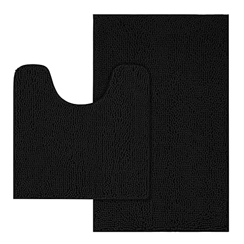 Mayshine 2 Piece Set Black Non-slip Bathroom Rug Shower Mat Machine-washable Bath Mats Absorbent Soft Microfibers - Click to Buy
