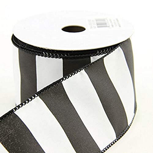 Craig Bachman Imports Black/White 2.5" x10yd Wired Wide Stripe Ribbon - Click to Buy
