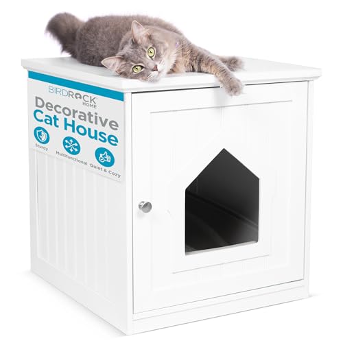 INTERNET'S BEST Decorative Cat House & Side Table, Nightstand, Pet Crate, Hidden Litter Box Enclosure, Multi-Functional Kitty Furniture, Hiding Spot, Wooden Cabinet for Cats, Kitten Home - White - Click to Buy