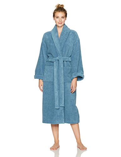 Amazon Brand – Pinzon Unisex Terry Bathrobe 100% Cotton, Marine, Medium / Large - Click to Buy