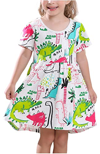 Frogwill Girls Green Dinosaur Tunic Short Sleeve Summer Casual Dress 2-7T, Gray, 3 Years - Click to Buy