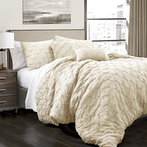 Lush Decor Lush Décor Ravello Pintuck 5 Piece Comforter Set, King, Ivory