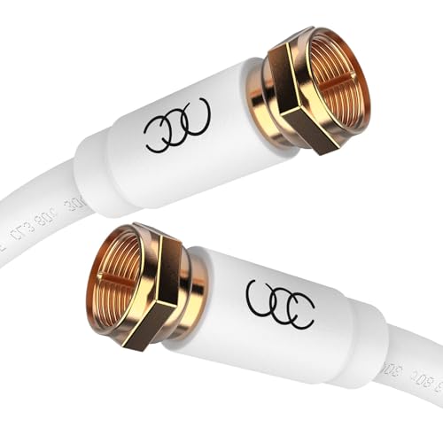 White RG6 Coaxial Cable 10 FT, High Speed Coax TV Cable Wire, CL3 Level Fire-Resistant in-Wall Rated-Digital Audio Video Satellite Cable Extension, Gold Plated Compression Connector -10 Foot - Click to Buy