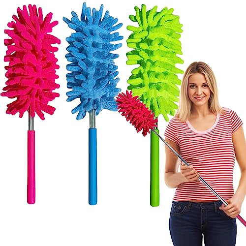 M-Jump 3 Pack Retractable Long-Reach Washable Duster for Cleaning, Microfiber Hand Duster Brush with Telescoping Pole for Cleaning Car, Window, Furniture, Office - Click to Buy
