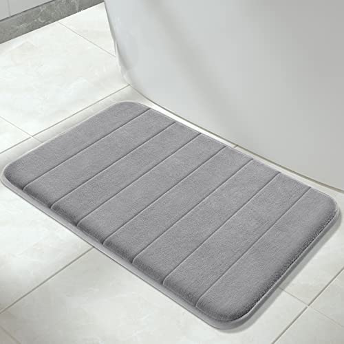 Yimobra Memory Foam Bath Mat Large Size, 31.5 x 19.8, Super Soft Non-Slip Bathroom Rug, Water Absorption, Machine Wash, Thick, Comfortable, Easier to Dry for Bathroom Mat, Tub and Shower, Grey - Click to Buy
