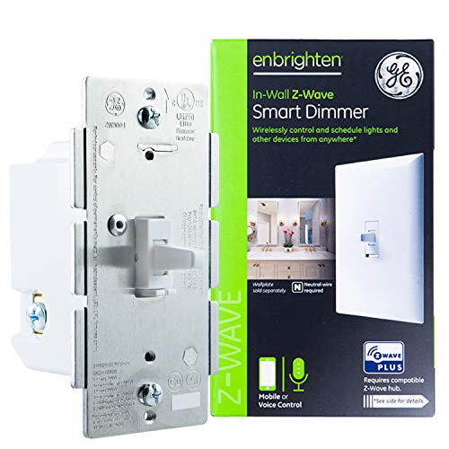 GE Z-Wave Plus Smart Lighting Control Light Dimmer Switch, Toggle Style, in-Wall, White, Repeater and Range Extender, Zwave Hub Required- Works with SmartThings Wink and Alexa, 14295 - Click to Buy
