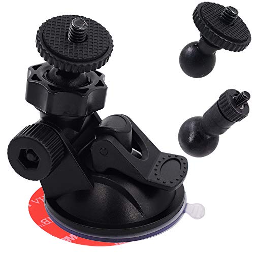 iSaddle CH01A 1/4" 1/8" Thread Camera Suction Mount Tripod Holder in Dash Cam Mount Holder - Screw Tripod Windshield Holder Fits Sony/Ricoh/HP/GoPro/Oculus (M4 M6 Screw Join Ball Included) - Click to Buy