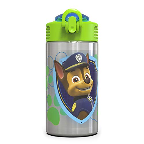 Zak Designs Paw Patrol Kinder-Trinkflasche aus Edelstahl, mit aufklappbarem Strohhalm-Auslauf, BPA-frei, langlebiges Design, Paw Patrol Boy SS - Click to Buy