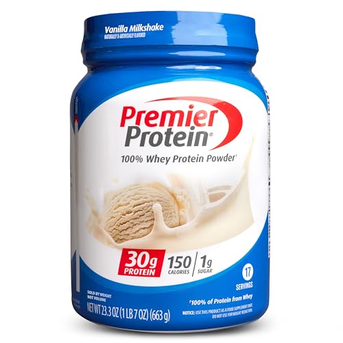 Premier Protein Powder, Vanilla Milkshake, 30g Protein, 1g Sugar, 100% Whey Protein, Keto Friendly, No Soy Ingredients, Gluten Free, 17 Servings, 23.3 Ounces - Click to Buy