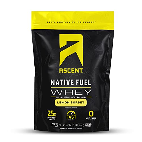 Ascent 100% Whey Protein Powder - Post Workout Whey Protein Isolate, Zero Artificial Flavors & Sweeteners, Gluten Free, 5.5g BCAA, 2.6g Leucine, Essential Amino Acids, Lemon Sorbet 2 lb - Click to Buy
