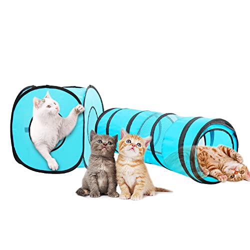 PAWISE Collapsible Cat Tunnel, Interactive 2 Way Pet Play Tunnels for Cats, Small Pets, Foldable Cat Tube with Peek Hole & Crinkle Sound for Fun Indoor Exercise & Hiding(Tunnel Cube) - Click to Buy