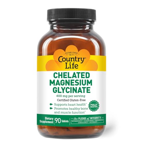 Country Life Chelated Magnesium Glycinate 400mg, 90 Tablets, Certified Gluten Free, Certified Vegan, Certified Halal, Non-GMO Verified - Click to Buy