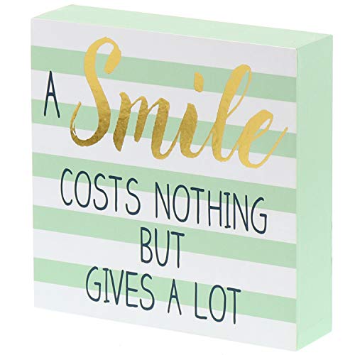 A Smile Costs Nothing But Gives A Lot Wooden Box Wall Art Sign, Primitive Country Farmhouse Home Decor Sign With Sayings 6 x 6 - Click to Buy
