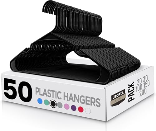 Utopia Home Black Plastic Hangers 50 Pack - Clothes Hangers for Coat, Shirts,Trouser Suit Hangers for Space Saving Durable and Slim with Shoulder Grooves
