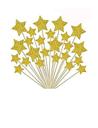 HYOUNINGF 50 Pcs Gold Star Cupcake Toppers,Star Cupcake Toppers Twinkle Twinkle Little Star Decorations Birthday Cupcake Toppers Glitter Gold Cupcake Toppers for Party Cake Decorations - Click to Buy