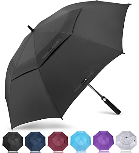 ZOMAKE Golf Umbrella 62 Inch, Large Windproof Umbrellas Automatic Open Oversize Rain Umbrella with Double Canopy for Men - Vented Stick Umbrellas(Black)