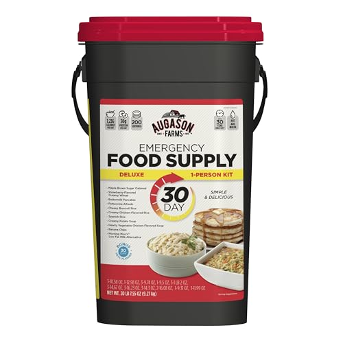 Augason Farms 30 Day Emergency Food Supply Kit - 1 Person Survival Meal kit - Dehydrated Meals with Long Shelf Life - Just Add Water - Ideal for Prepping, Camping, Emergency Use - 200 Servings - Click to Buy