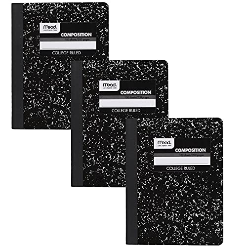 Mead Composition Notebook, 3 Pack, College Ruled Paper, 7-1/2" x 9-3/4", 100 Sheets per Comp Book, Black Marble (38111) - Click to Buy