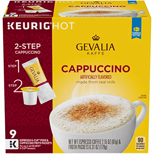 Gevalia Cappuccino Espresso K-Cup Coffee Pods & Froth Packets (36 Pods and Froth Packets), 9 Count (Pack of 4) - Click to Buy