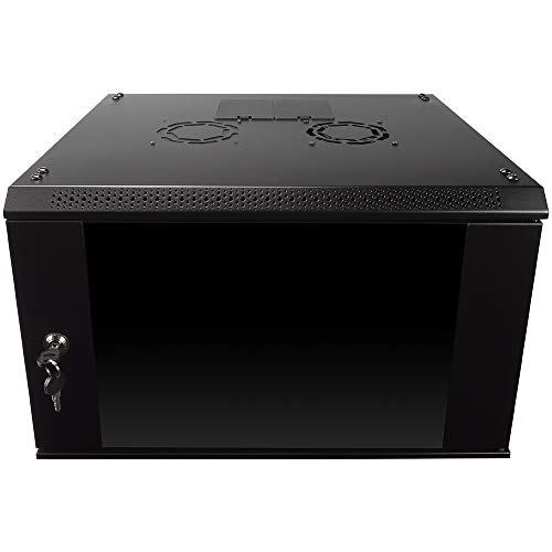NavePoint 6U Server-Rack-Gehäuse mit Glastür, Kühlventilator, Schlössern und abnehmbaren Seitenteilen – 6U Wandhalterung, Netzwerkschrank, 48,3 cm (19 Zoll) Rack 45,9 cm tief - Click to Buy
