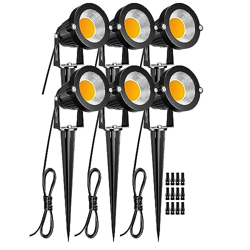 ZUCKEO LED Landscape Lighting 5W 12V 24V LED Spotlight Warm White Pathway Lights Waterproof for Driveway, Yard, Lawn, Flood, Garden, Outdoor Lighting (6 Pack) - Click to Buy