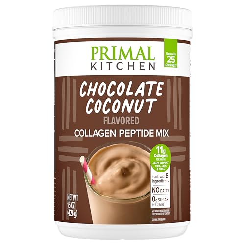 Primal Kitchen Chocolate Collagen Fuel® Drink Mix, Chocolate Coconut Collagen Peptides, No Dairy or Artificial Sweeteners, 15 Ounces - Click to Buy