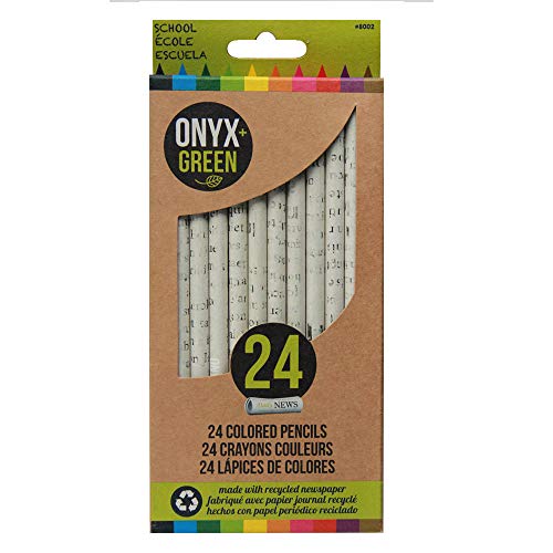 Onyx and Green Lot de 24 crayons de couleur, pré-aiguisés, fabriqués à partir de journaux recyclés (8002) - Click to Buy
