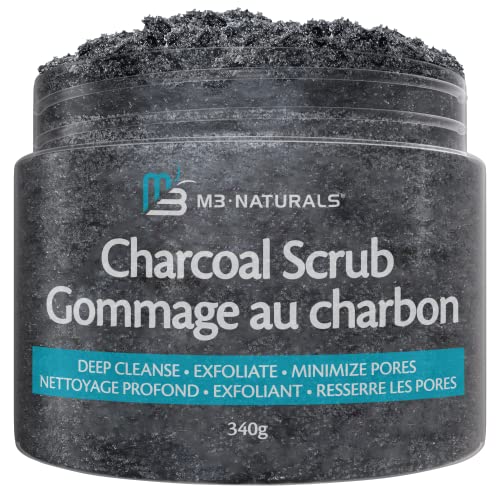 M3 Naturals Charcoal Scrub Face and Foot Exfoliator Infused with Collagen and Stem Cell - Natural Exfoliating Salt Body Scrub for Toning Skin, Cellulite, and Skin Care - Click to Buy