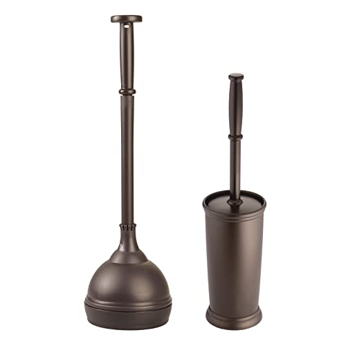 mDesign Plastic Modern Compact Toilet Plunger and Toilet Bowl Brush for Bathroom Storage Organization - Sturdy, Heavy Duty, Deep Cleaning Accessories - Hyde Collection - Set of 2 - Bronze