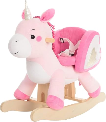 Labebe Cheval à Bascule Enfant (1~3 Ans), Animal en Peluche Nouvellement Libéré, Bascule Bois, Jouet à Bascule Bebe, Jeux Bascule pour Petits Enfants Bébé Garçons et Filles - Mignon Licorne Rose - Click to Buy