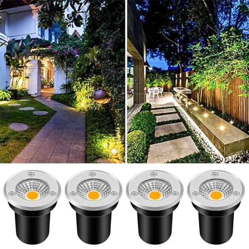 LED Spotlight, ZUCKEO Landscape Lights 3W Outdoor LED Lights 12-24V LED Pathway Lights Yard Garden Patio In-ground Light for Driveway, Deck, Garden, Outdoor Lighting, Warm White (4 pack ) - Click to Buy