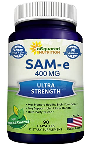 aSquared Nutrition SAM-e 400mg Supplement - 90 Capsules - Same (S-Adenosyl Methionine) to Support Mood, Joint Health, and Brain Function - Extra Strength Vegan SAM e Pills