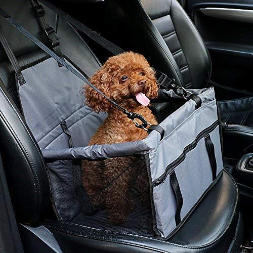 Pet Car Booster Seat for Dog Cat Portable and Breathable Bag with Seat Belt Dog Carrier Safety Stable for Travel Look Out,with Clip on Leash and Storage Pockage (Grey) - Click to Buy