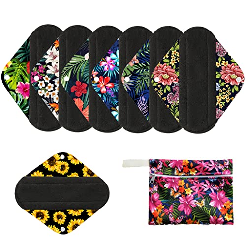 7pcs/Set Including 1pc Mini Wet Bag +6pcs Bamboo Charcoal Cloth Menstrual Pads/Reusable Sanitary Pads/Mama Panty Liners (All Randomly Prints) - Click to Buy