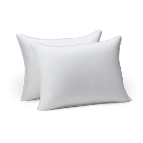 Amazon Basics Down Alternative Pillows for Stomach and Back Sleepers, Soft Density, Standard, Pack of 2, White, 26 in L x 20 in W - Click to Buy