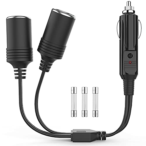 Warmstor Car Cigarette Lighter Splitter Adapter 2 Socket, 1 to 2 DC 12V 24V Cigarette Lighter Power Charger Port 2-Way Splitter, 8 inch SPT-2 16AWG Extension Cord Cable Wire with 15A Fuses - Click to Buy