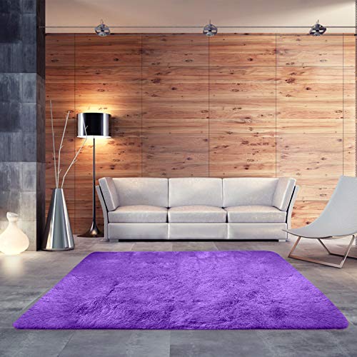 BlueSnail Super Ultra Soft Modern Shag Area Rugs, Bedroom Livingroom Sittingroom Floor Rug Carpet Blanket for Children Play Home Decorate (4' x 5.3', Rectangle, Purple) - Click to Buy