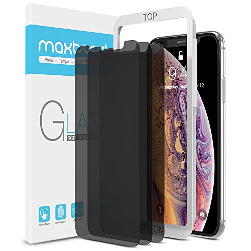 Maxboost (3 Pack) Privacy Glass Screen Protector Designed for iPhone 11 Pro/iPhone XS/iPhone X (5.8") Tempered Glass with Anti-Spy/Scratch/Fingerprint/Case Friendly/Easy Installation - Click to Buy