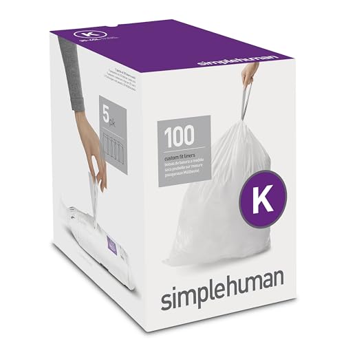 simplehuman Code K Custom Fit Drawstring Trash Bags in Dispenser Packs, 100 Count, 35-45 Liter / 9.2-12 Gallon, White
