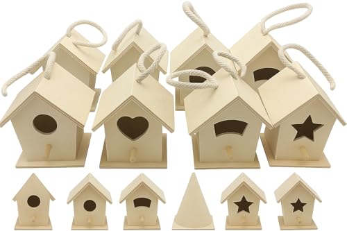 Oojami 12 Pack DIY Unfinished Wooden Birdhouses for Kids & Adults – Bulk Mini Bird House Craft Kit for Painting, Decorating & Hanging – Arts & Crafts Party Supplies, School, Camp, Classroom Activities - Click to Buy