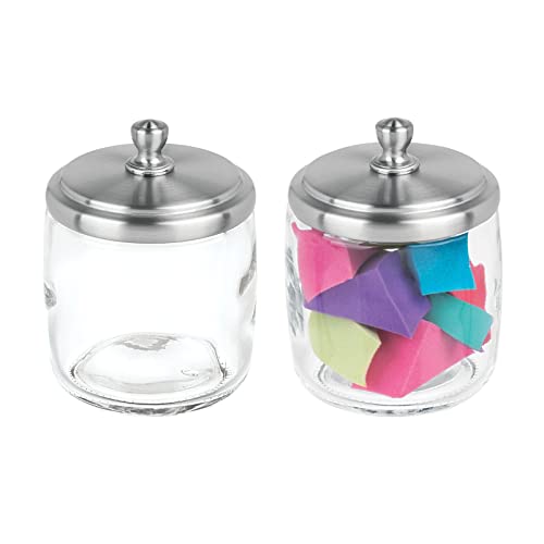 mDesign Small Apothecary Organizer Canister Jars - Glass Containers with Steel Lid for Bathroom, Organization Holder for Vanity, Counter, Hamill Collection - 2 Pack - Clear/Brushed Chrome - Click to Buy