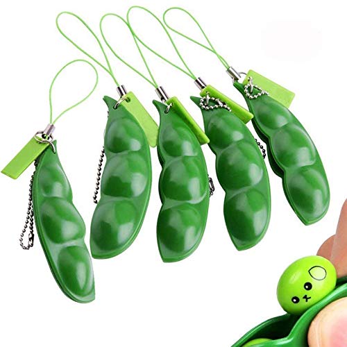 Anpole Edamame Keychain Fidget Toys, Squeeze-a-Bean Puchi Puti Mugen Keyring Pea Keychain Soybean Toys Gift (5) - Click to Buy