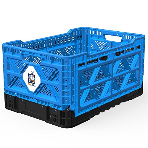 BIGANT Heavy Duty Collapsible & Stackable Plastic Milk Crate - IP543630, 12.7 Gallons, Small Size, Blue, Set of 1, Absolute Snap Lock Foldable Industrial Storage Bin Container Utility Tote Basket - Click to Buy