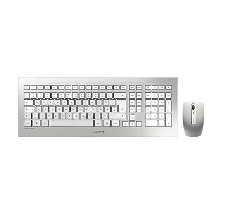 CHERRY DW 8000, kabelloses Tastatur- und Maus-Set, Deutsches Layout (QWERTZ), batteriebetrieben, ultraflache Tastatur, 3 Tasten-Maus mit Infrarotsensor, Weiß-Silber - Click to Buy