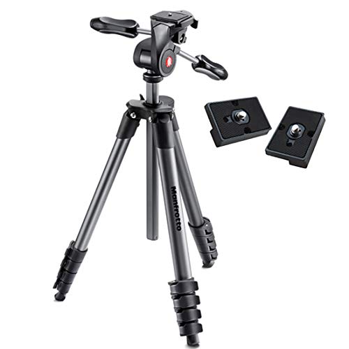 Manfrotto MKCOMPACTADV-BK Compact Advanced Tripod with 3-Way Head (Black) – with Two ZAYKiR Quick Release Plates for The RC2 Rapid Connect Adapter - Click to Buy