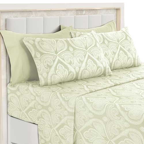 Lux Décor Paisly de lit Taille 1800 Series égyptien Ensemble de Drap de lit de qualité, Microfibre, Ivoire, King - Click to Buy