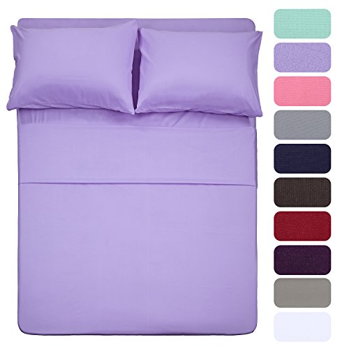 4 Piece Bed Sheet Set (Full,Lavender) 1 Flat Sheet,1 Fitted Sheet and 2 Pillow Cases,Brushed Microfiber Luxury Bedding with Deep Pockets - Click to Buy