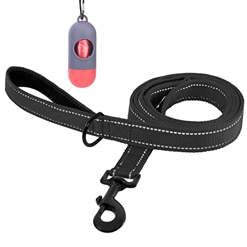 Bolux 5ft Dog Leash, Heavy Duty Rope Leash with 2 Padded Handle – Pet Training Lead with 3M Reflective Double Handle for Traffic Control Safety, Perfect for Large Medium or Small Dog (Black) - Click to Buy